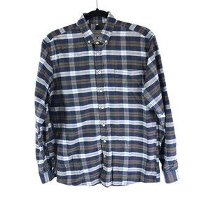 Frank & Oak Mens Button-Up Plaid Shirt Blue & Brown 100% Cotton Size S